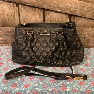 Vera Bradley black leather satchel Emma with crossbody strap EUC